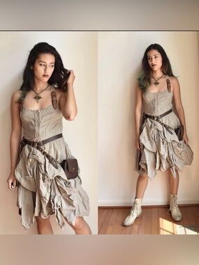 Striped Steampunk Dress with Leather Straps Allsaints Melody Nightingale